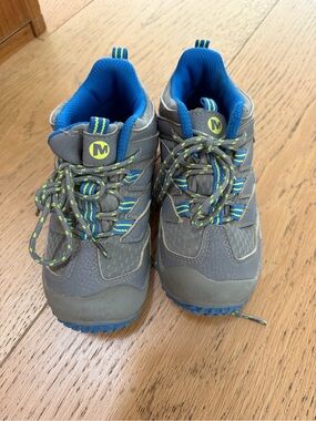 Kids Gray and Blue Outdoor Boots with Neon Accents